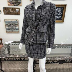 Black & White Tweed Blazer and Skirt Set